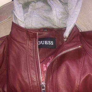 Guess jacket. Leather like w/hood. New with tags.